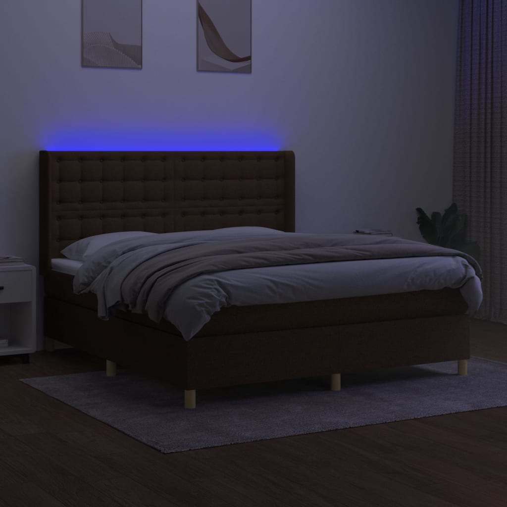 Sommier à lattes de lit matelas et LED Marron foncé 160x200 cm - XIOS