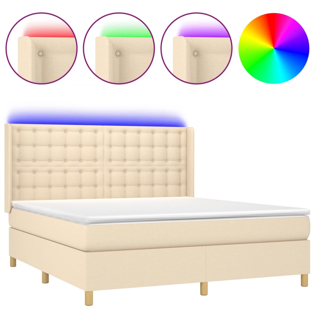 Sommier à lattes de lit matelas et LED Crème 160x200 cm Tissu - XIOS