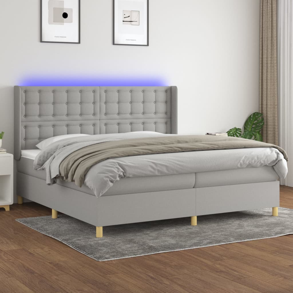 Sommier à lattes de lit matelas LED Gris clair 200x200 cm Tissu - XIOS