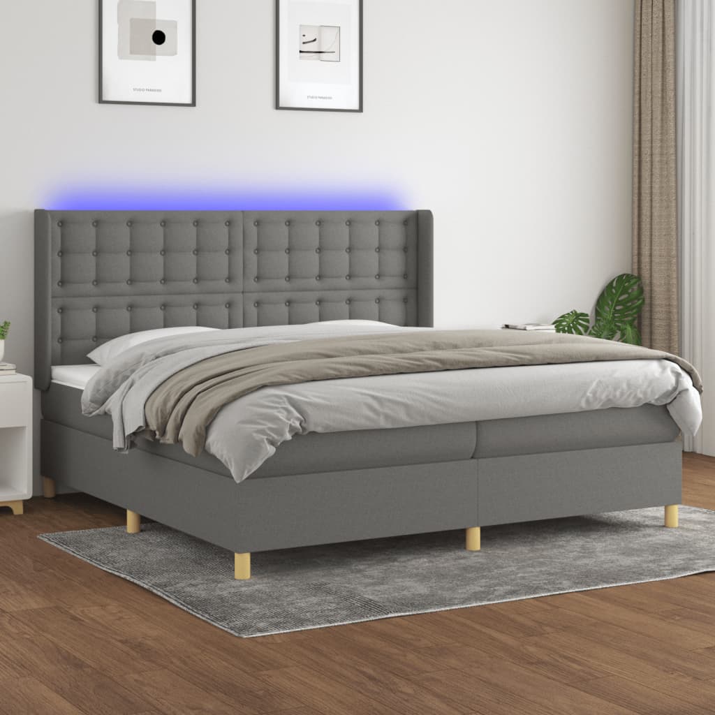 Sommier à lattes de lit matelas LED Gris foncé 200x200 cm Tissu - XIOS