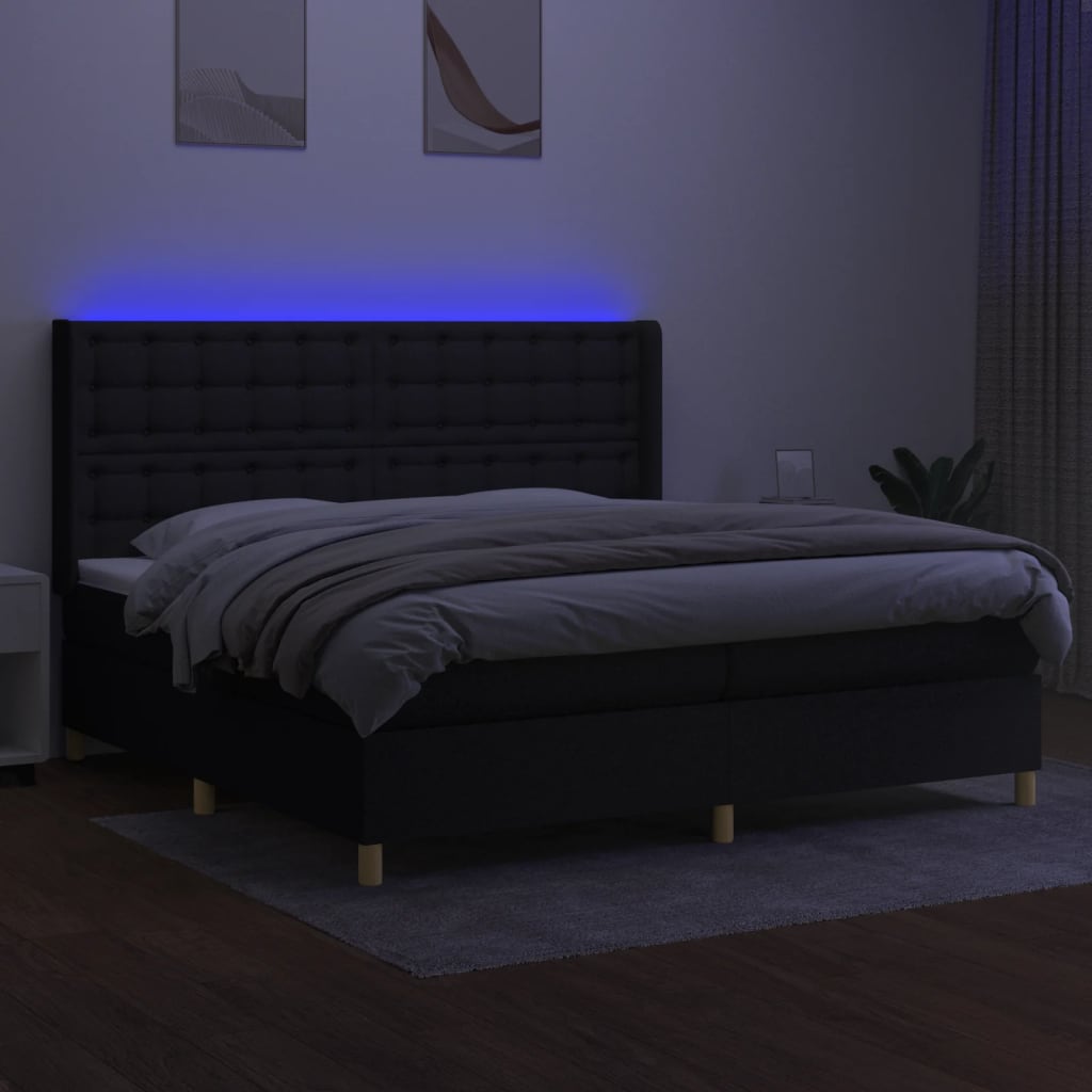 Sommier à lattes de lit matelas et LED Noir 200x200 cm Tissu - XIOS
