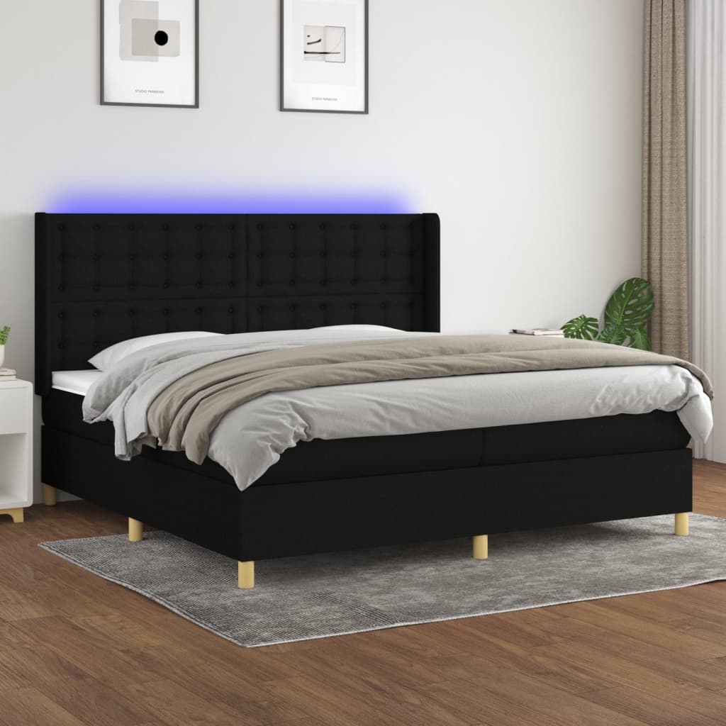 Sommier à lattes de lit matelas et LED Noir 200x200 cm Tissu - XIOS