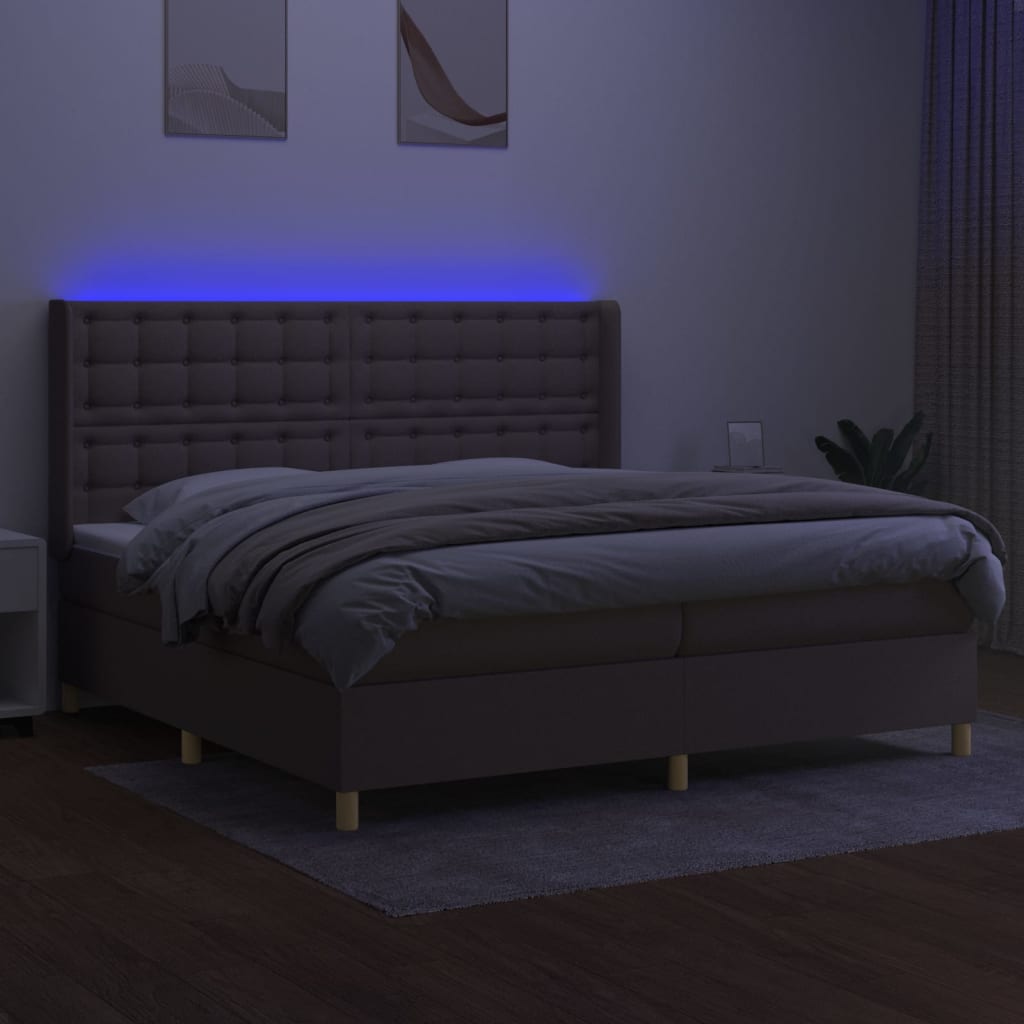 Sommier à lattes de lit matelas et LED Taupe 200x200 cm Tissu - XIOS