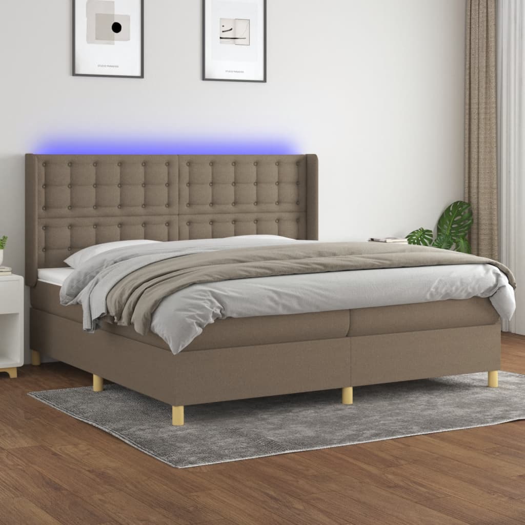 Sommier à lattes de lit matelas et LED Taupe 200x200 cm Tissu - XIOS
