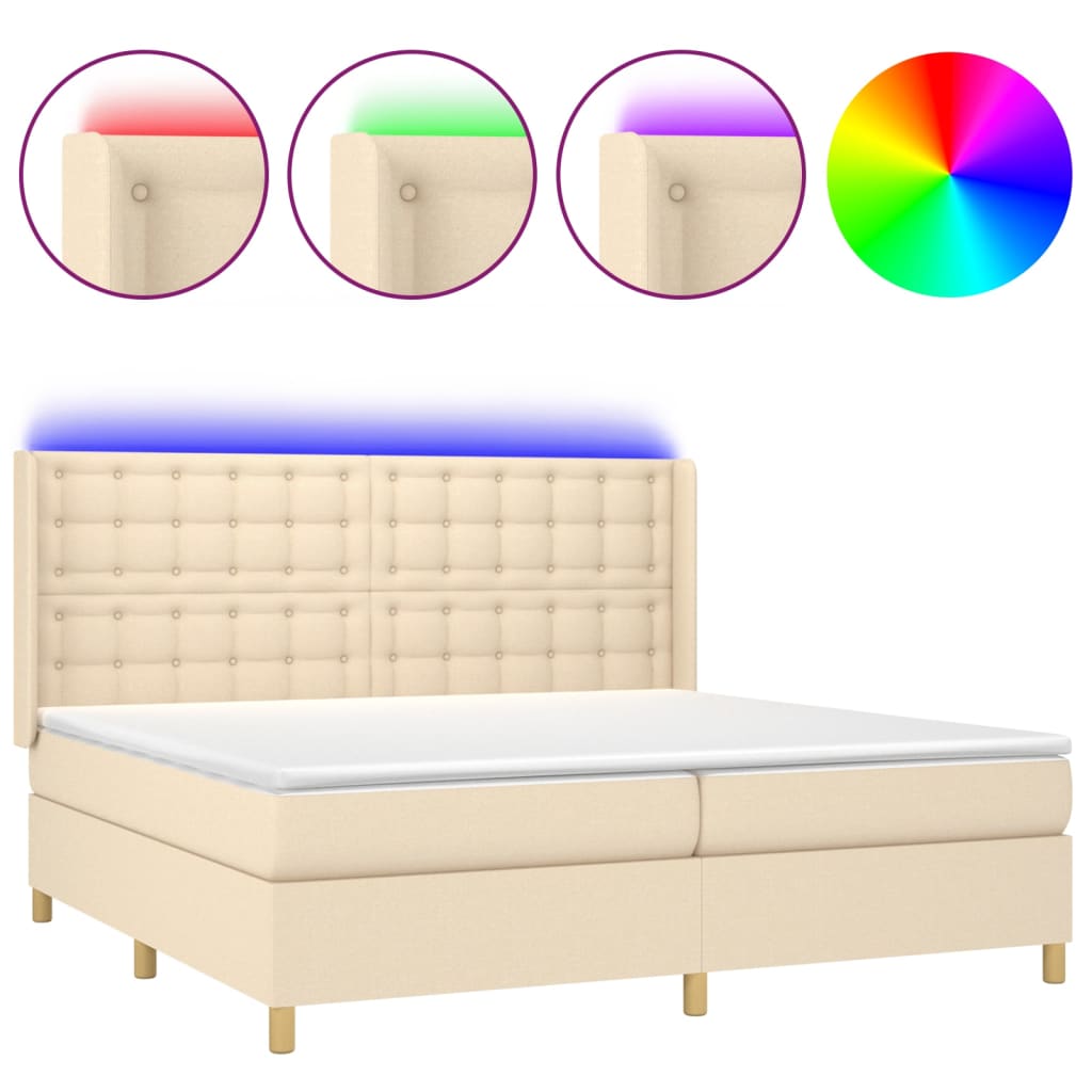 Sommier à lattes de lit matelas et LED Crème 200x200 cm Tissu - XIOS