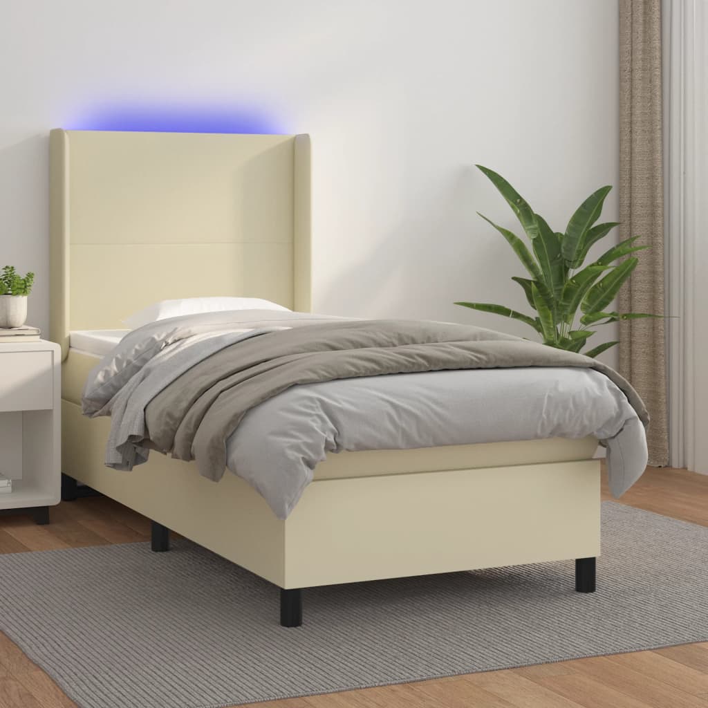 Sommier à lattes de lit matelas LED Crème 80x200cm Similicuir - XIOS