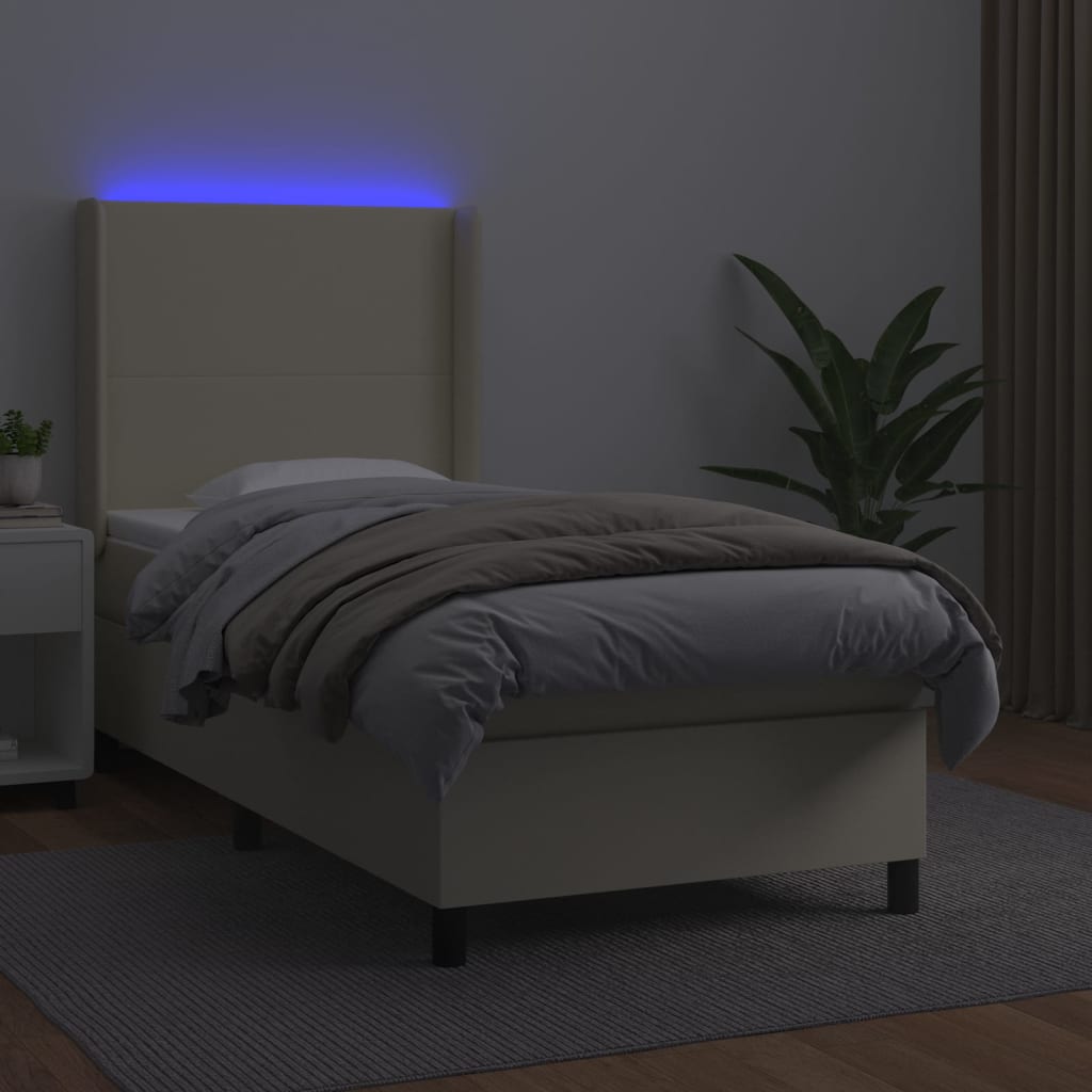 Sommier à lattes de lit matelas LED Crème 90x190cm Similicuir - XIOS