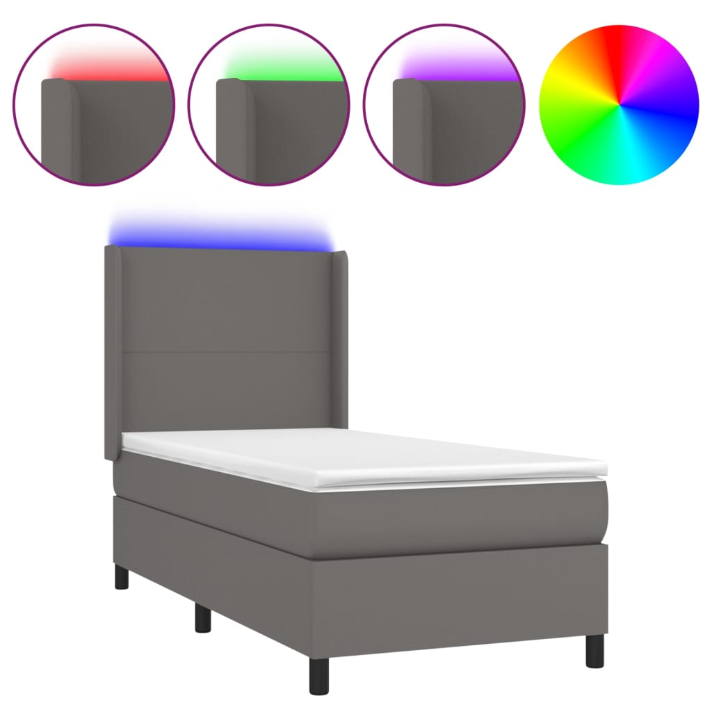 Sommier à lattes de lit matelas LED Gris 90x190 cm Similicuir - XIOS