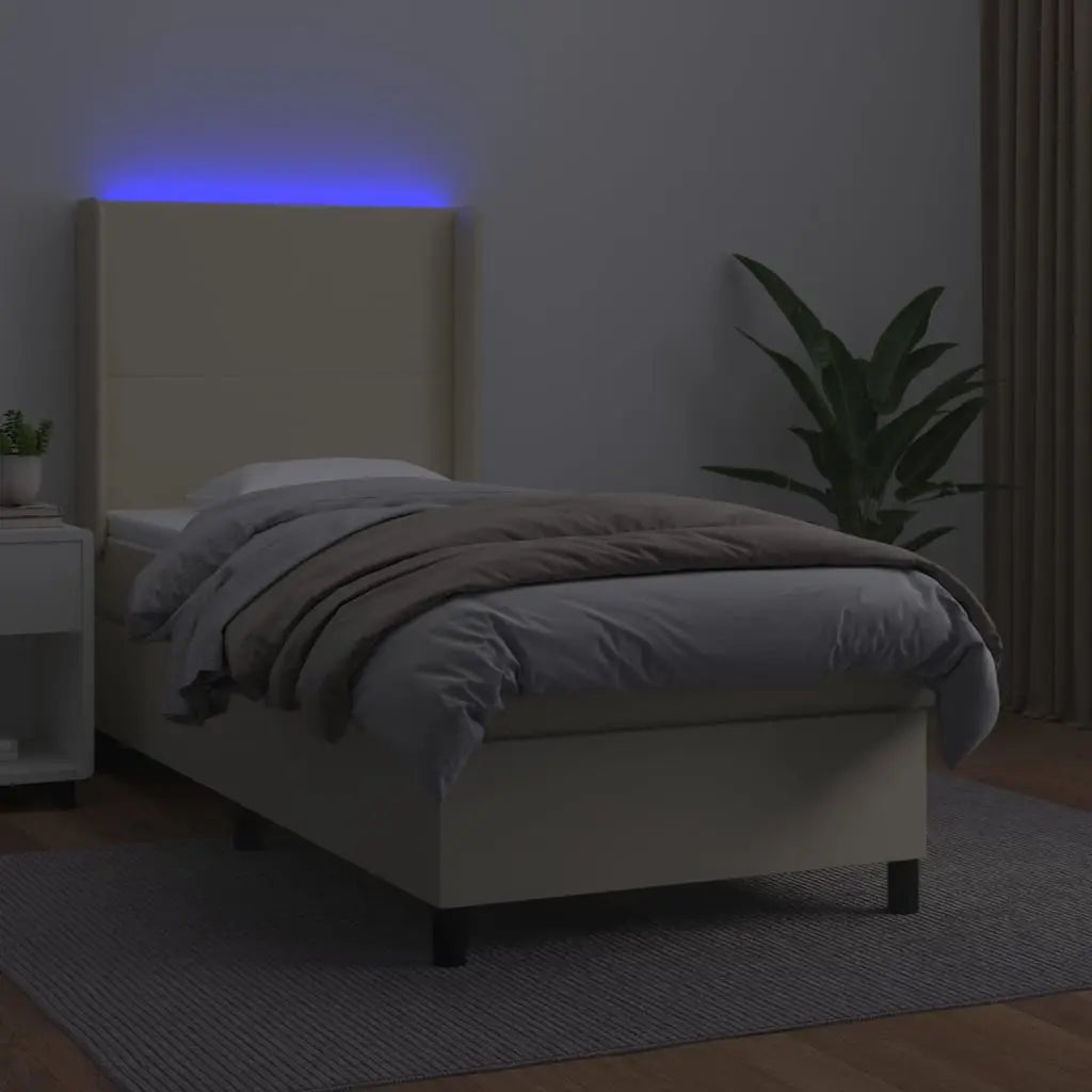 Sommier à lattes de lit matelas LED Crème 90x200cm Similicuir - XIOS