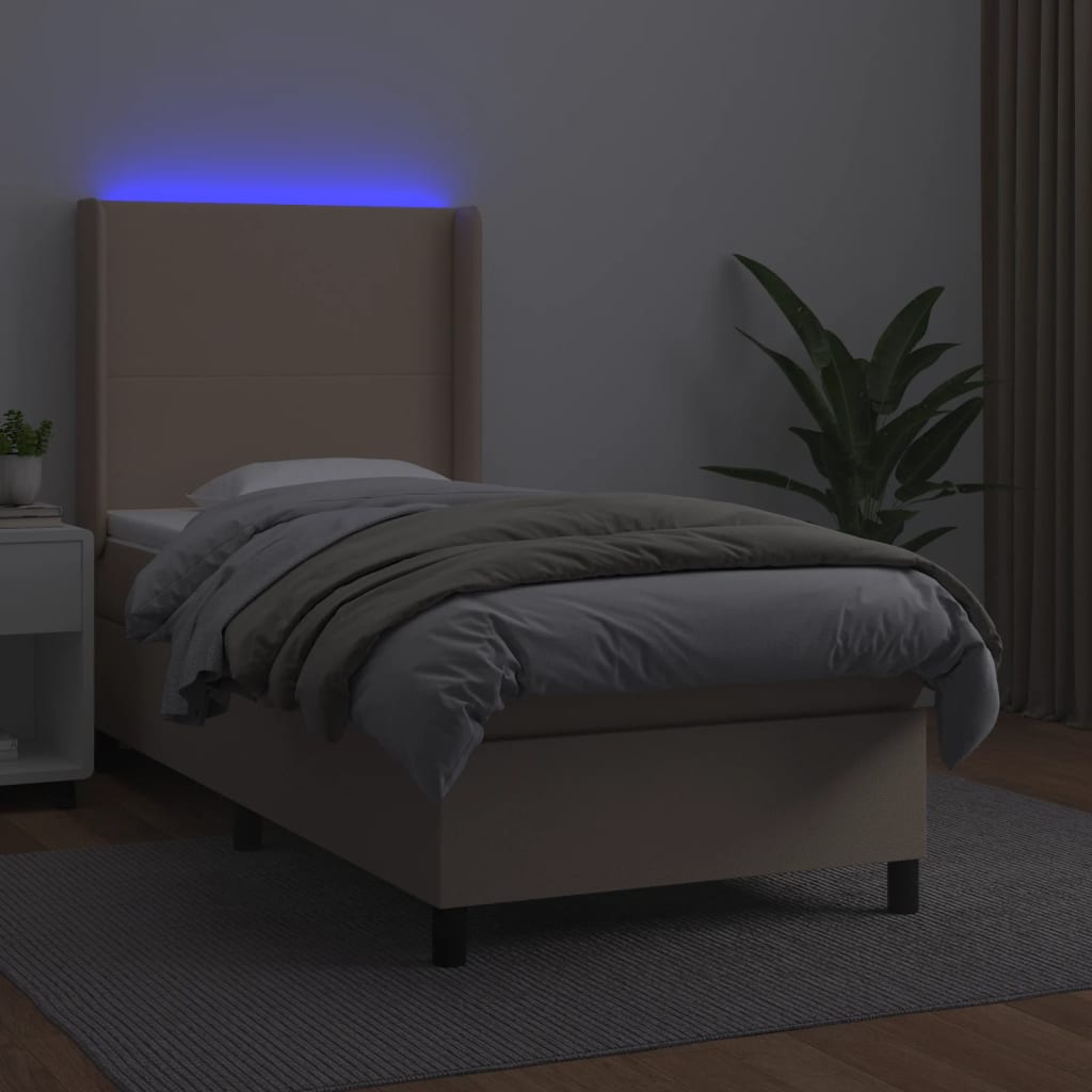 Sommier à lattes de lit matelas et LED Cappuccino 90x200cm