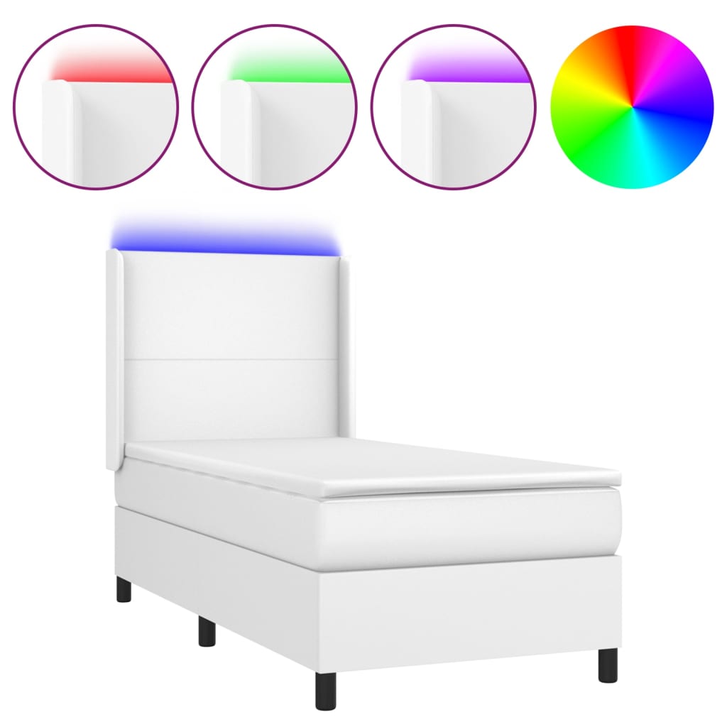 Sommier à lattes de lit matelas LED Blanc 100x200 cm Similicuir - XIOS