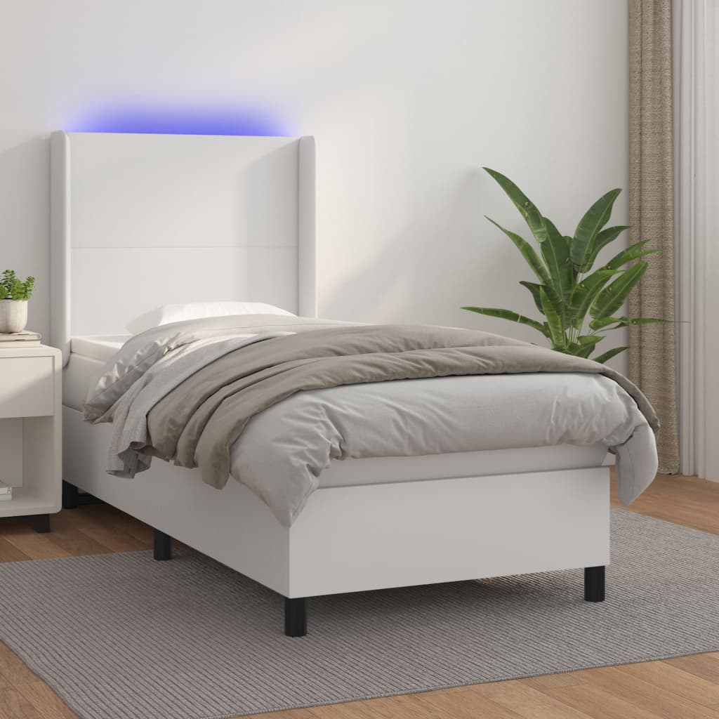 Sommier à lattes de lit matelas LED Blanc 100x200 cm Similicuir - XIOS