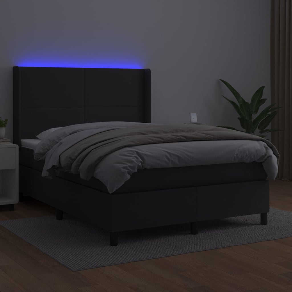 Sommier à lattes de lit matelas LED Noir 140x190cm Similicuir - XIOS
