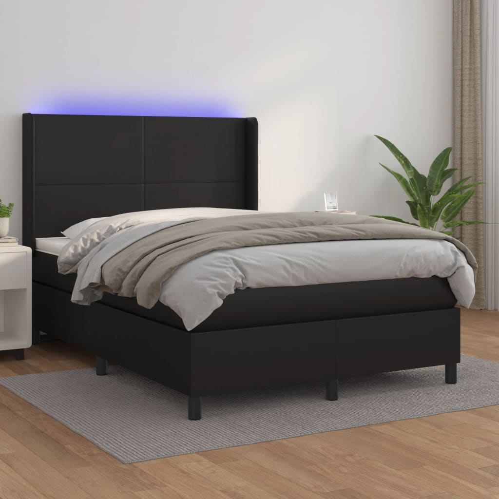 Sommier à lattes de lit matelas LED Noir 140x190cm Similicuir - XIOS