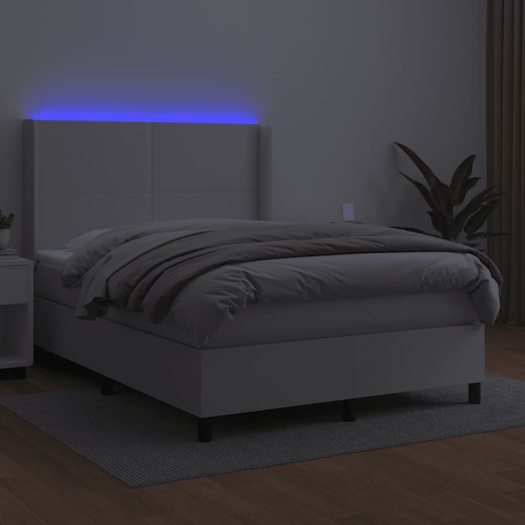 Sommier à lattes de lit matelas LED Blanc 140x190 cm Similicuir - XIOS
