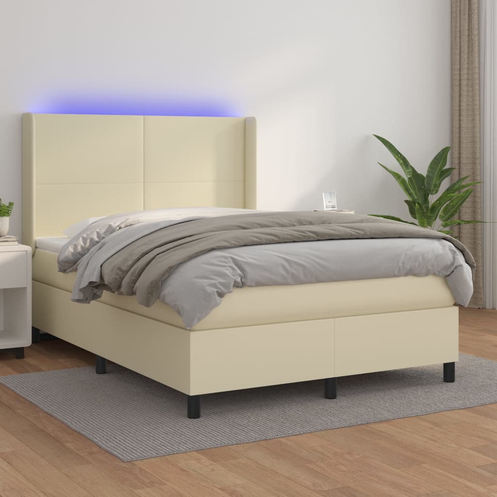 Sommier à lattes de lit matelas LED Crème 140x190 cm Similicuir - XIOS