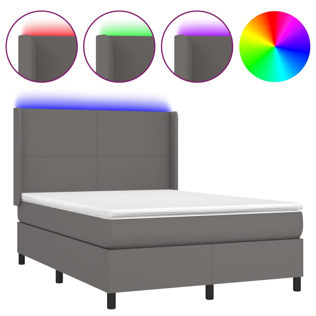 Sommier à lattes de lit matelas LED Gris 140x190cm Similicuir - XIOS