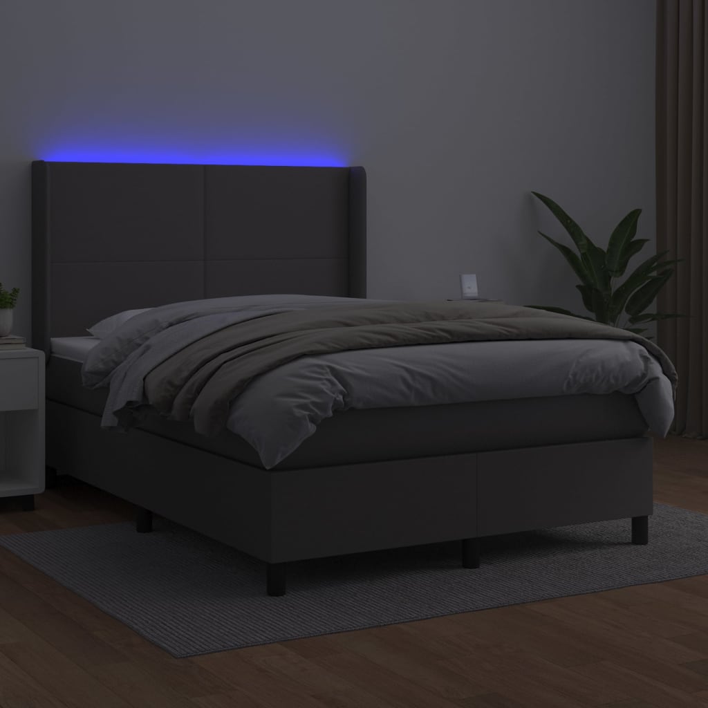 Sommier à lattes de lit matelas LED Gris 140x190cm Similicuir - XIOS