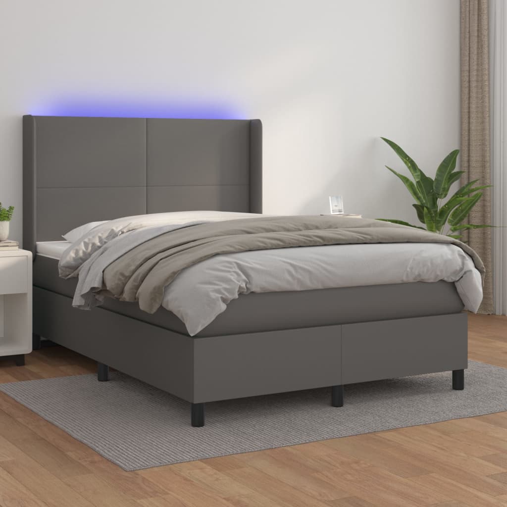 Sommier à lattes de lit matelas LED Gris 140x190cm Similicuir - XIOS