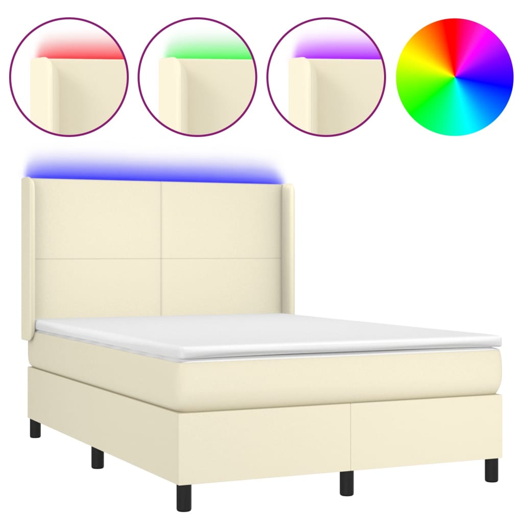 Sommier à lattes de lit matelas LED Crème 140x200 cm Similicuir - XIOS