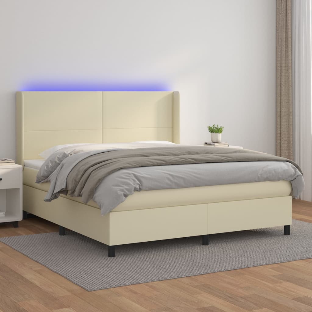 Sommier à lattes de lit matelas LED Crème 160x200 cm Similicuir