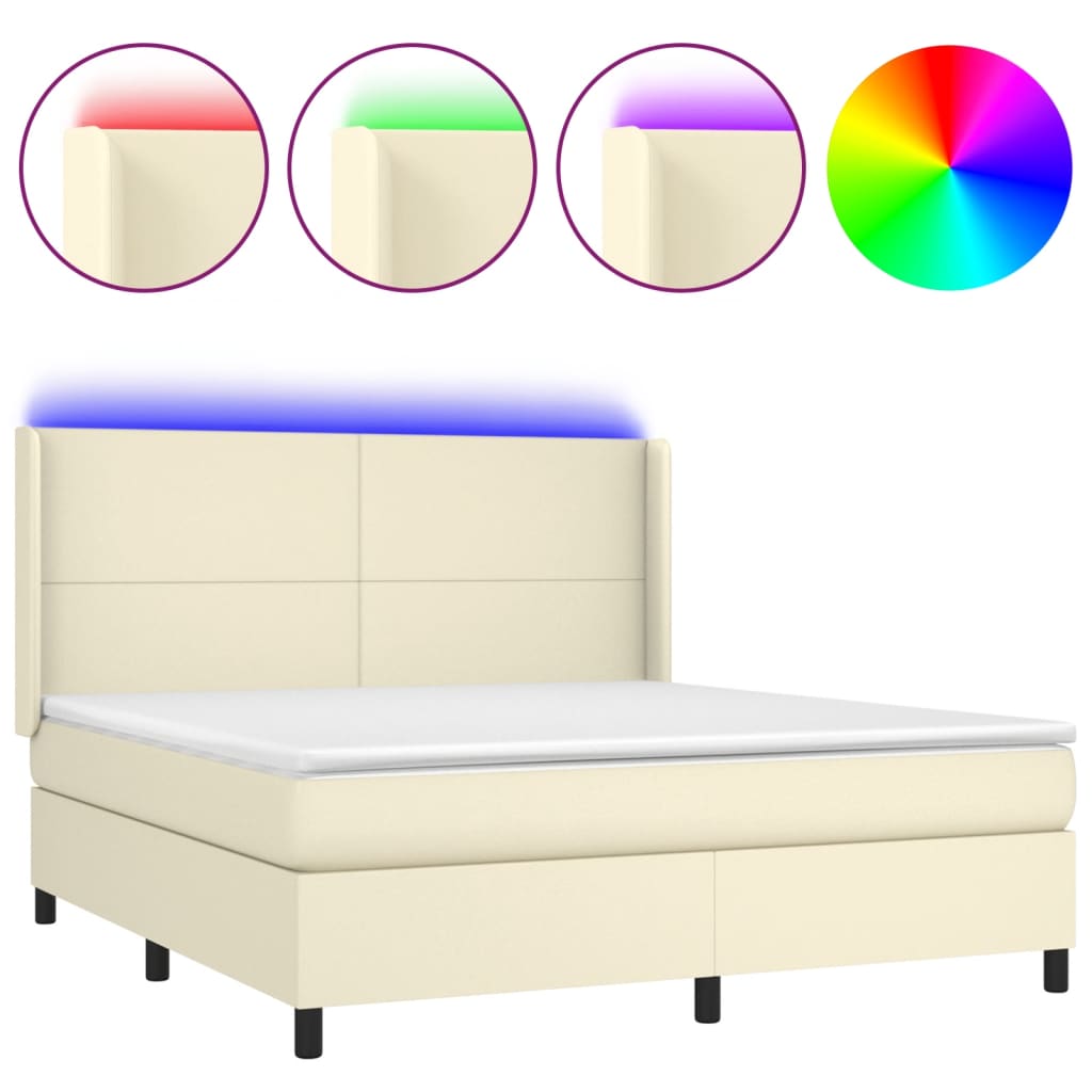 Sommier à lattes de lit matelas LED Crème 180x200 cm Similicuir