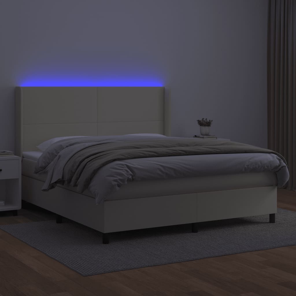 Sommier à lattes de lit matelas LED Crème 180x200 cm Similicuir