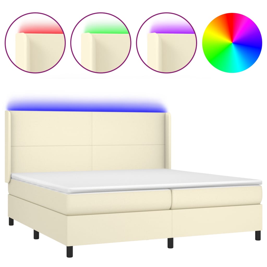 Sommier à lattes de lit matelas LED Crème 200x200 cm Similicuir - XIOS