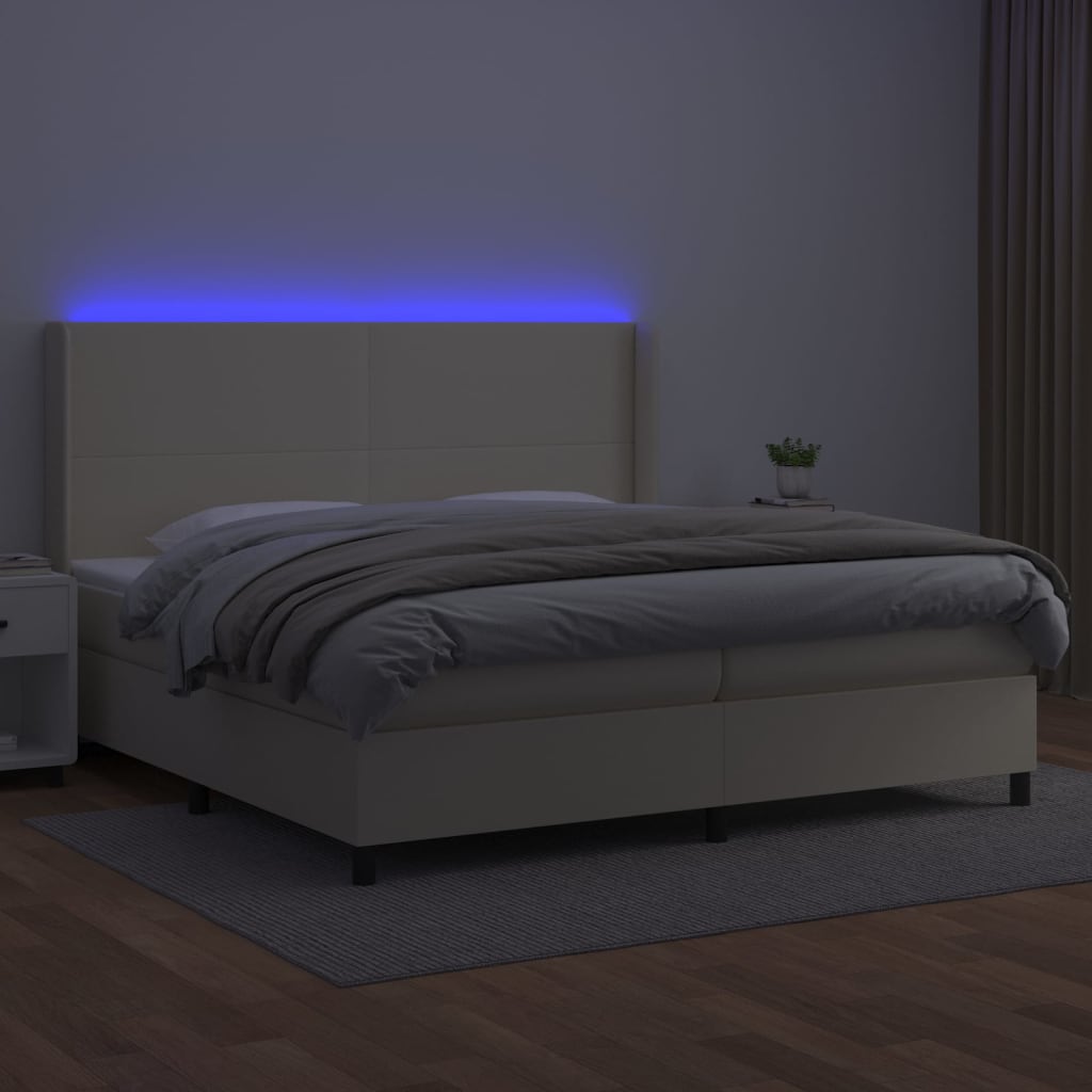 Sommier à lattes de lit matelas LED Crème 200x200 cm Similicuir - XIOS