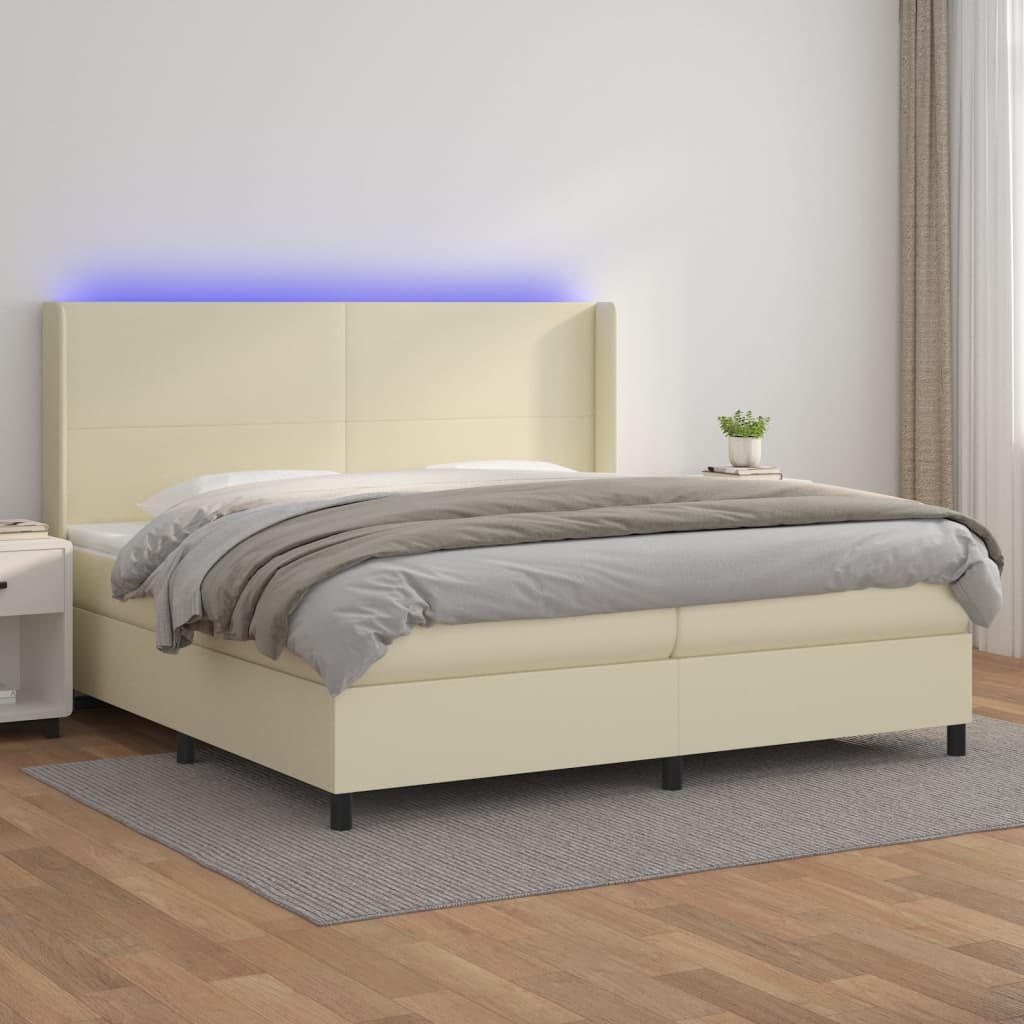 Sommier à lattes de lit matelas LED Crème 200x200 cm Similicuir - XIOS