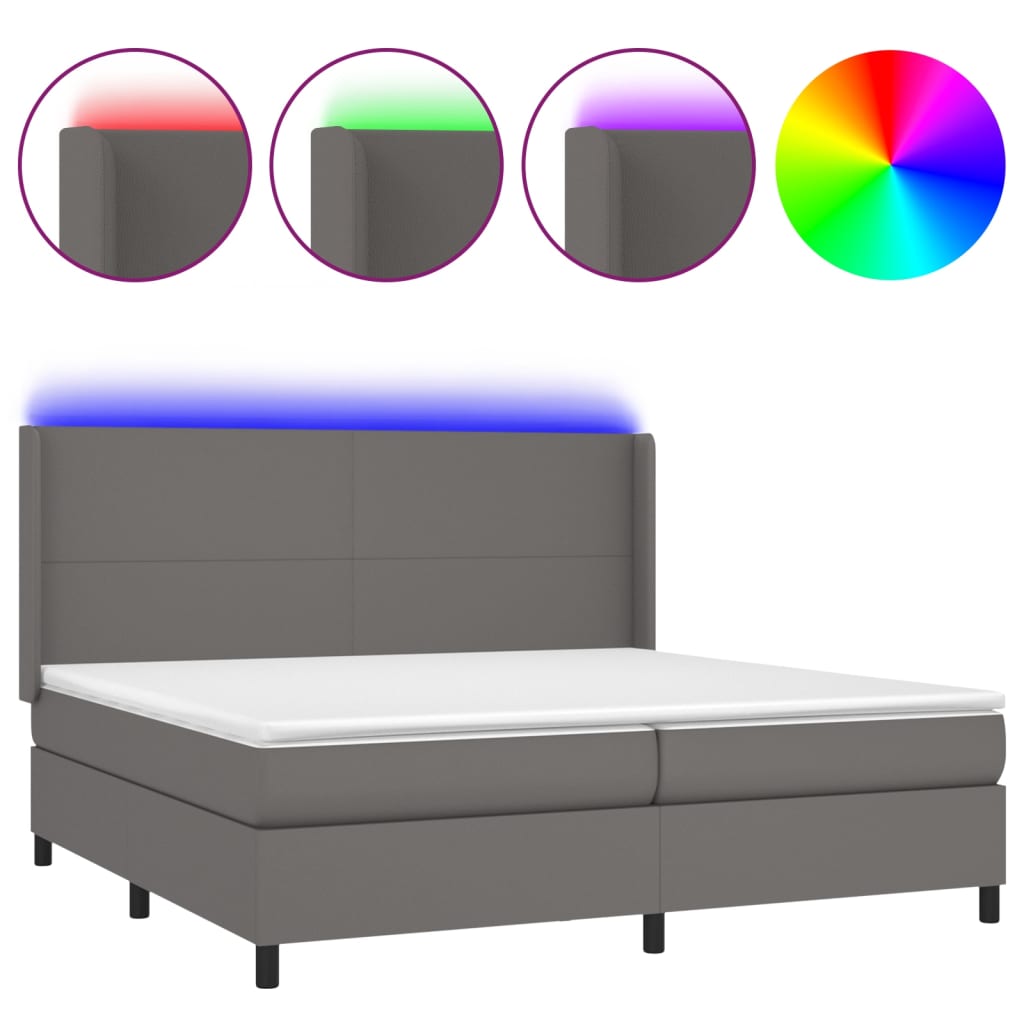 Sommier à lattes de lit matelas LED Gris 200x200 cm Similicuir - XIOS