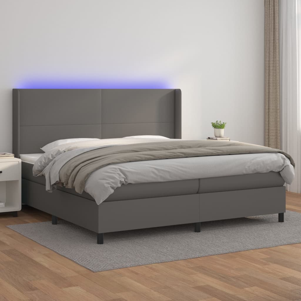 Sommier à lattes de lit matelas LED Gris 200x200 cm Similicuir - XIOS