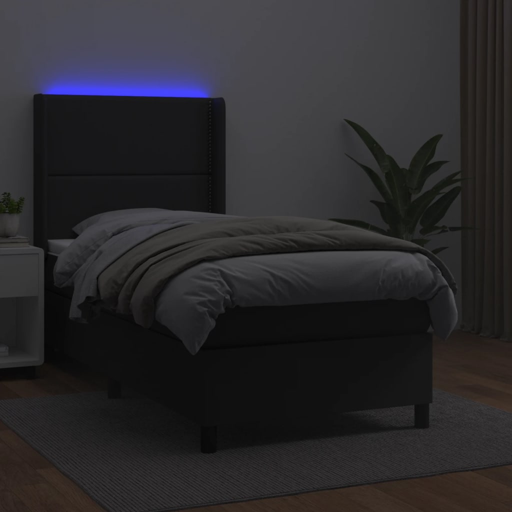 Sommier à lattes de lit matelas LED Noir 90x200 cm Similicuir - XIOS