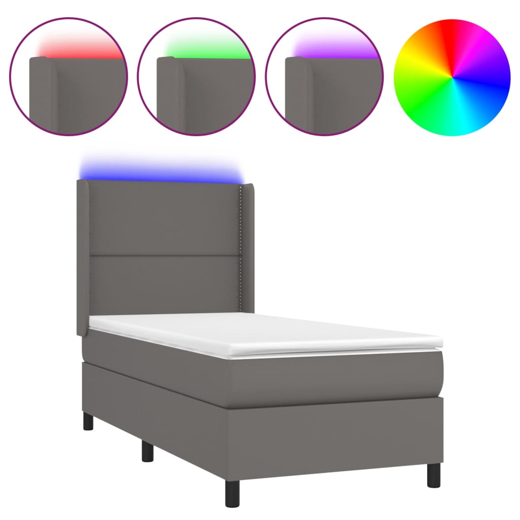 Sommier à lattes de lit matelas LED Gris 90x200 cm Similicuir - XIOS