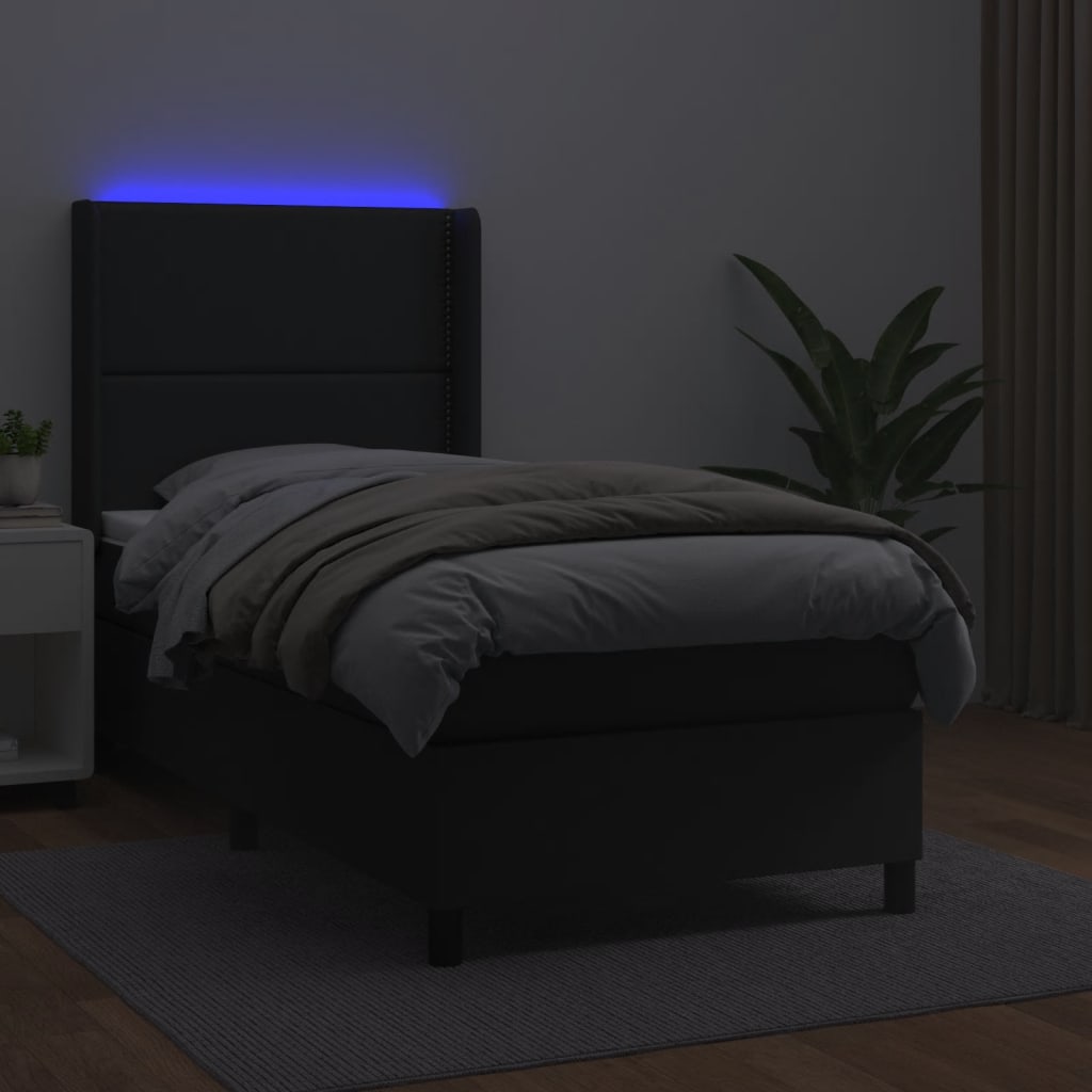 Sommier à lattes de lit matelas LED Noir 100x200cm Similicuir - XIOS