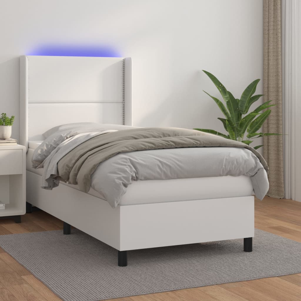 Sommier à lattes de lit matelas LED Blanc 100x200 cm Similicuir - XIOS