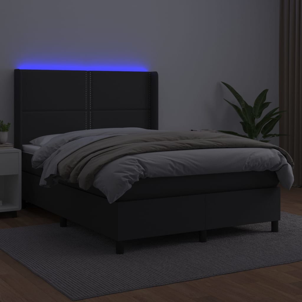 Sommier à lattes de lit matelas LED Noir 140x190cm Similicuir - XIOS