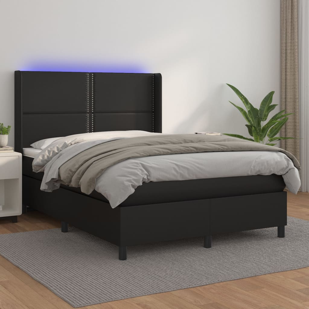 Sommier à lattes de lit matelas LED Noir 140x190cm Similicuir - XIOS