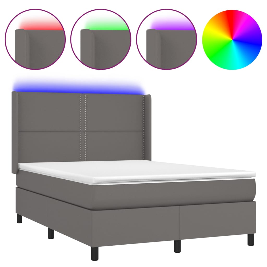 Sommier à lattes de lit matelas LED Gris 140x190cm Similicuir - XIOS