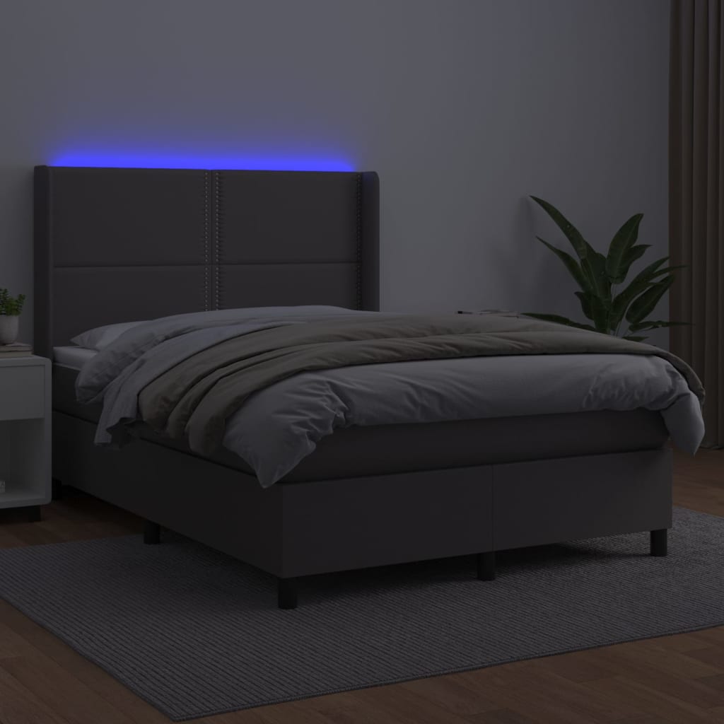 Sommier à lattes de lit matelas LED Gris 140x190cm Similicuir - XIOS