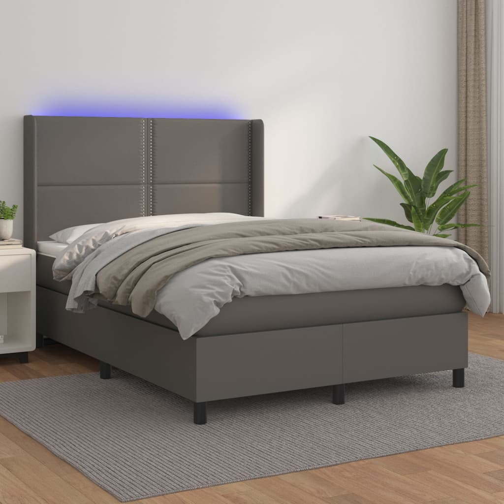 Sommier à lattes de lit matelas LED Gris 140x190cm Similicuir - XIOS