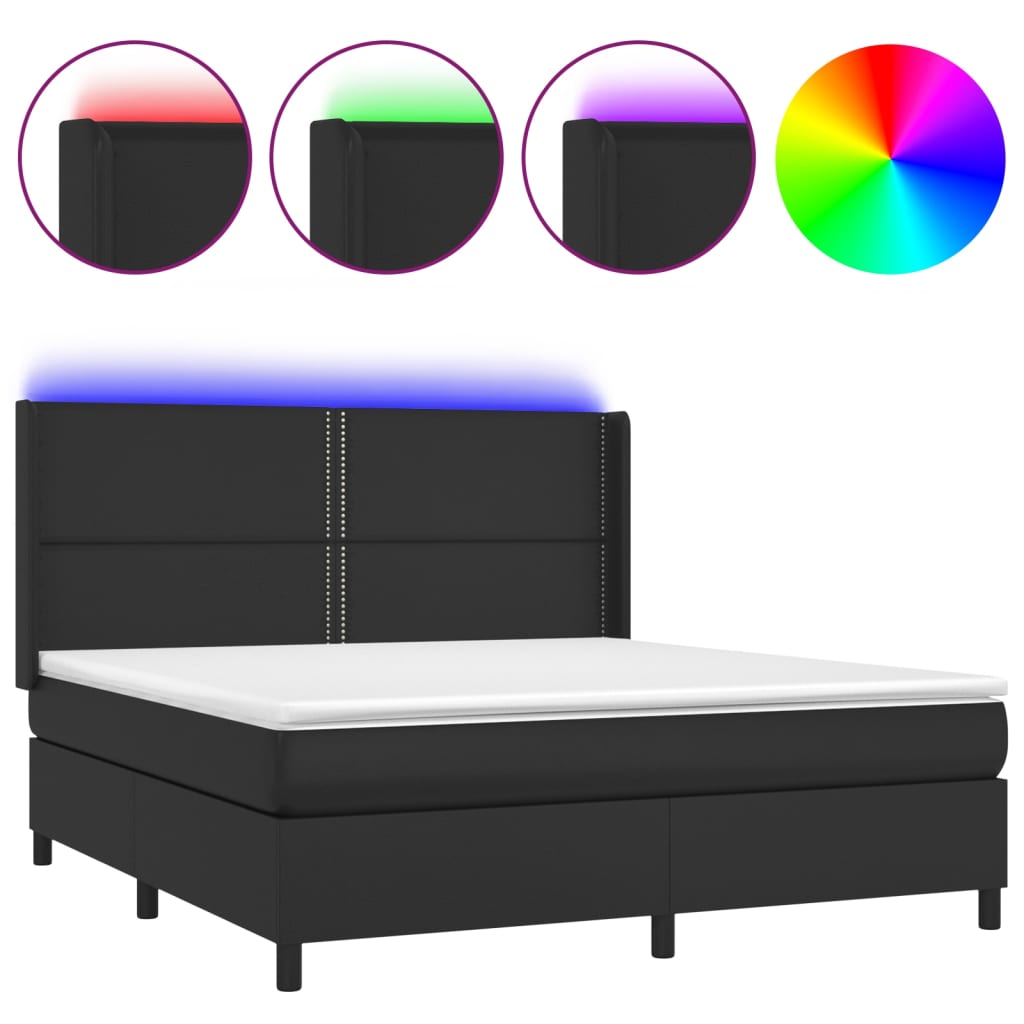Sommier à lattes de lit matelas LED Noir 180x200cm Similicuir - XIOS
