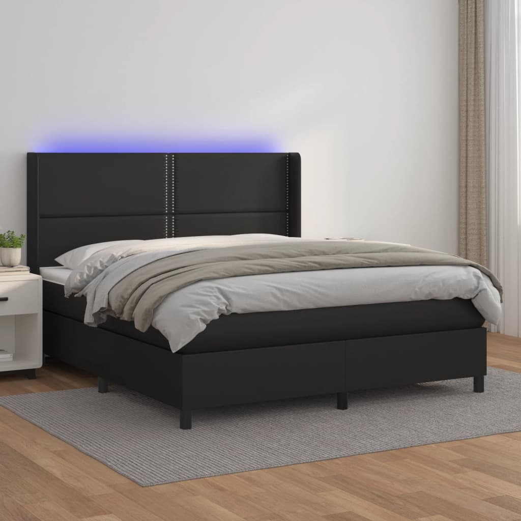Sommier à lattes de lit matelas LED Noir 180x200cm Similicuir - XIOS