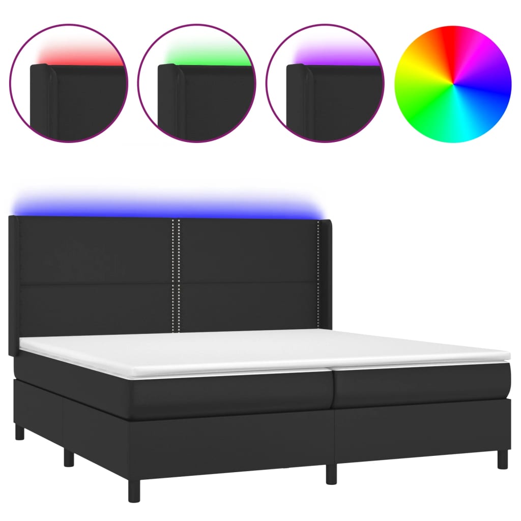 Sommier à lattes de lit matelas LED Noir 200x200cm Similicuir - XIOS