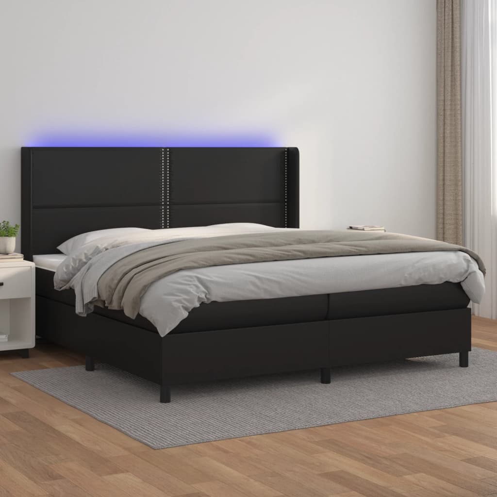Sommier à lattes de lit matelas LED Noir 200x200cm Similicuir - XIOS