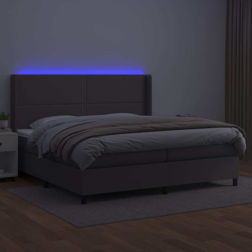 Sommier à lattes de lit matelas LED Gris 200x200 cm Similicuir - XIOS