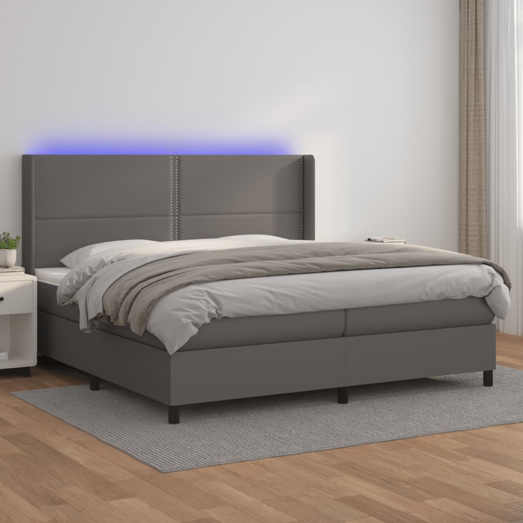 Sommier à lattes de lit matelas LED Gris 200x200 cm Similicuir - XIOS