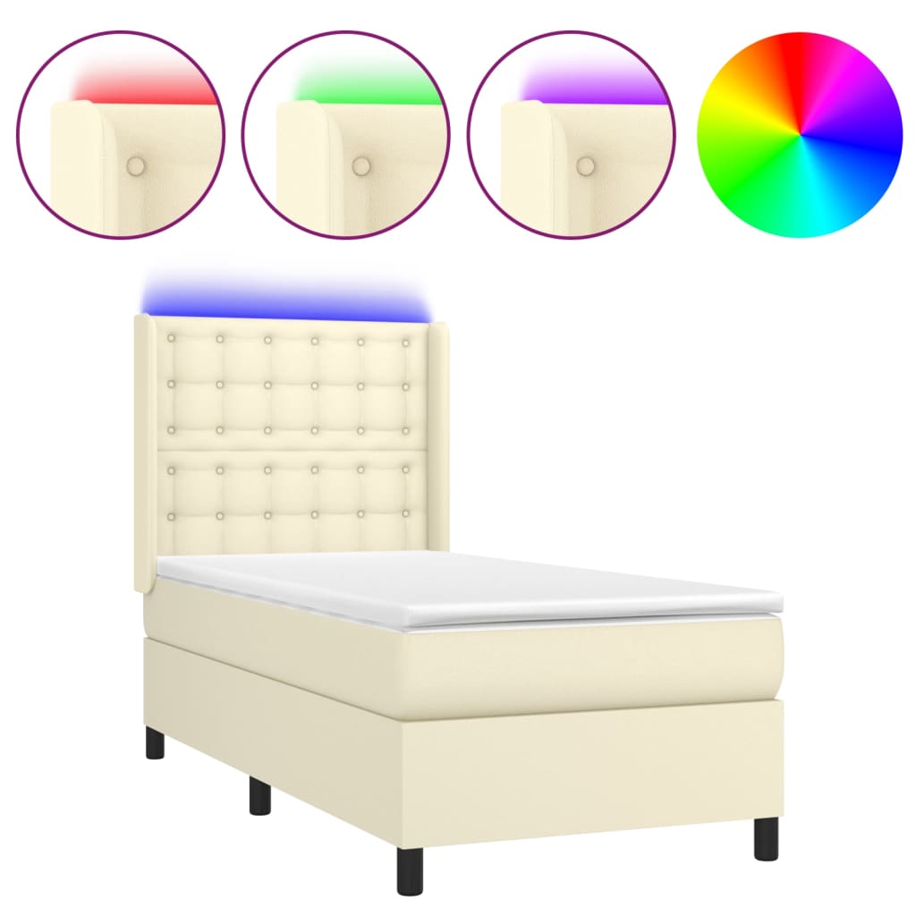 Sommier à lattes de lit matelas LED Crème 80x200cm Similicuir - XIOS