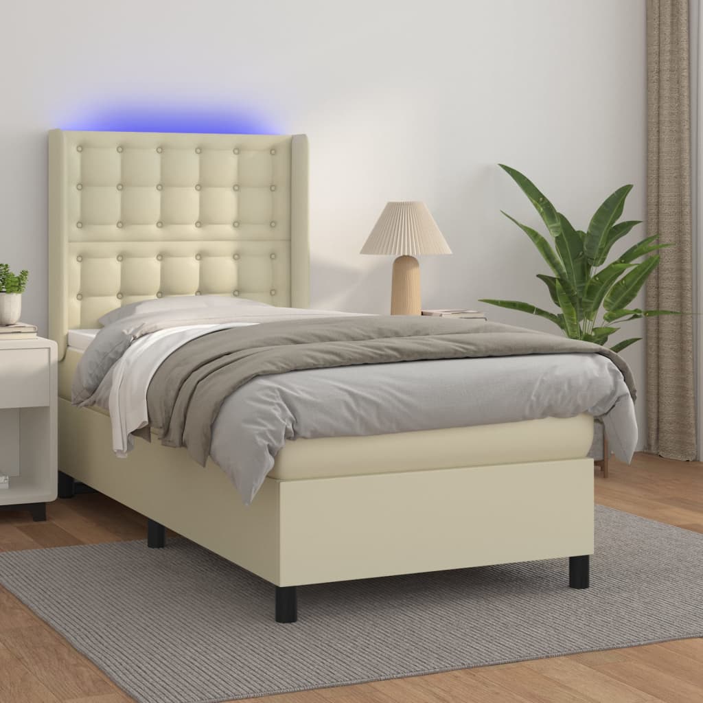 Sommier à lattes de lit matelas LED Crème 80x200cm Similicuir - XIOS
