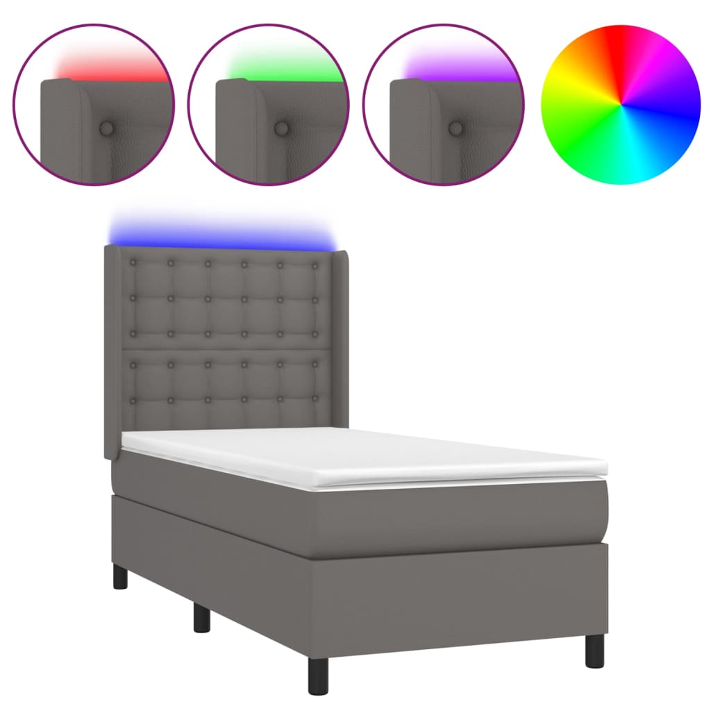 Sommier à lattes de lit matelas LED Gris 80x200 cm Similicuir - XIOS